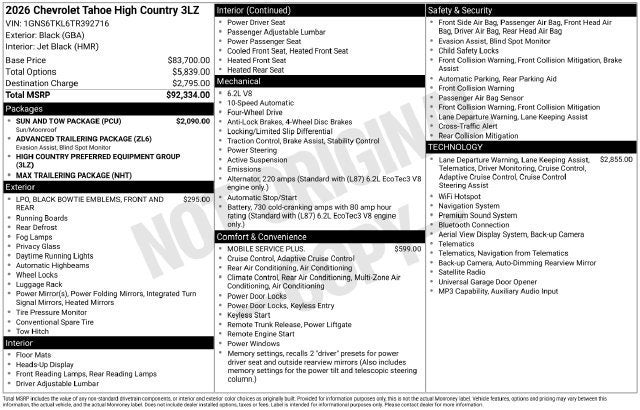 2026 Chevrolet Tahoe High Country